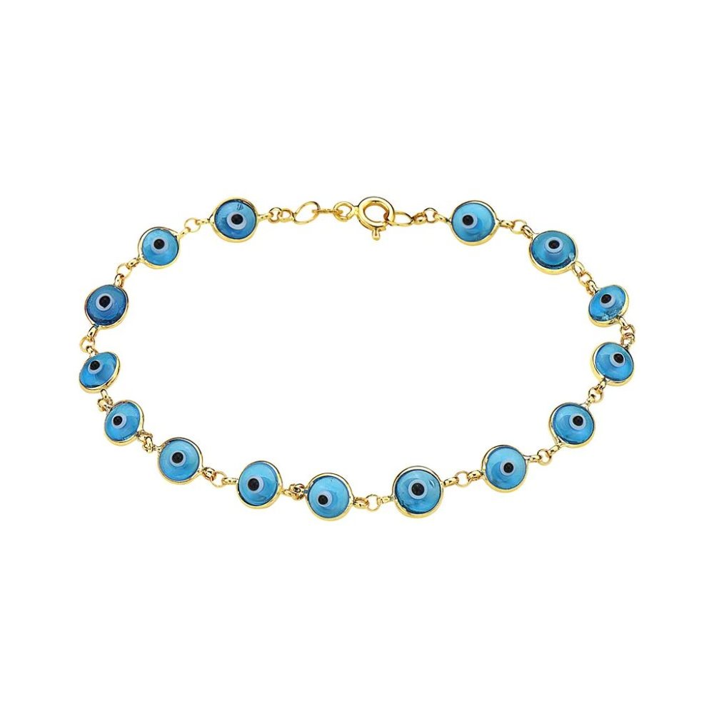 Good Luck Evil Eye Lady Bracelet Blue Enamel Yellow Gold 14k